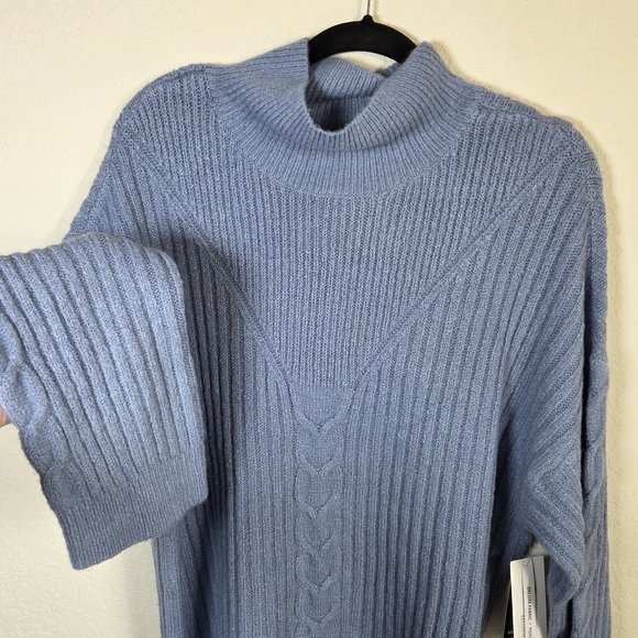 RD Style Ribbed Mock Neck Cable Knit Sweater Blue Size Large - Picture 3 of 10